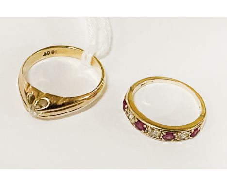 18ct Gold Diamond solitaire ring Size P with a 9ct gold ruby and diamond ring Size L/M