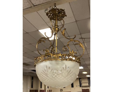ANTIQUE BRASS &amp; CUT GLASS HANGING LAMP A/F