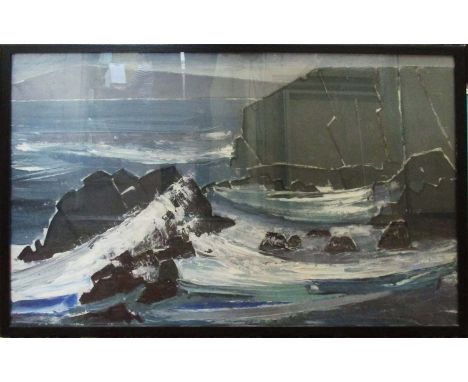 NICHOLAS BAHNAM 'Seascape Devon', oil on canvas, 48cm x 79cm, framed and glazed.