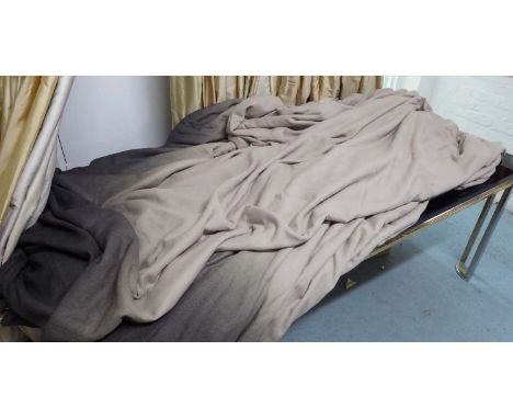 CURTAINS, a pair, of substantial proportions, 100% alpaca, by Rosemary Hallgarten, with contrasting base, each curtain 340cm 
