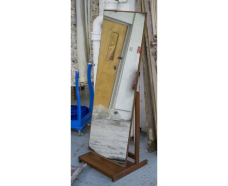 CHEVAL MIRROR, 1970s vintage teak with rectangular adjustable mirror, 136cm H x 47cm W.
