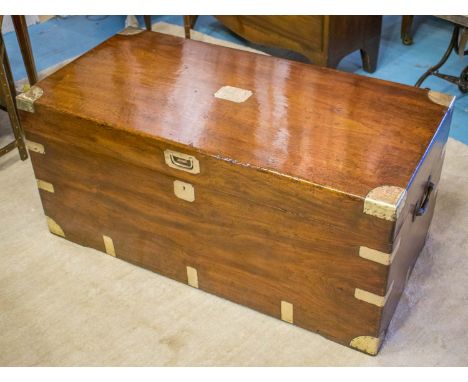 TRUNK, 19th century camphorwood and brass bound with rising lid and carrying handles, 105cm x 52cm D x 48cm H.