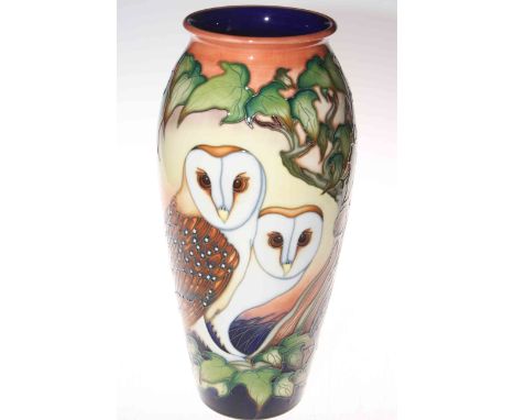 Moorcroft limited edition Owl vase by Philip Gibson, 62/75, 36.5cm, with box.