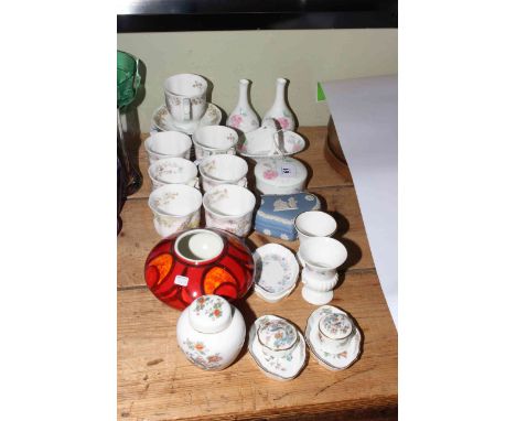 Poole Pottery vase, seven Royal Doulton Brambly Hedge cups and saucers, and various Wedgwood pieces.