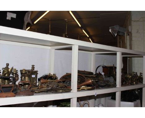 Large collection of Victorian and later brass and copper including horsebrasses, jam pan, various trays, ornaments, vintage t