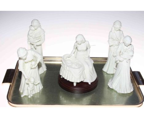 Five Royal Worcester white china figures including Mothers Love.