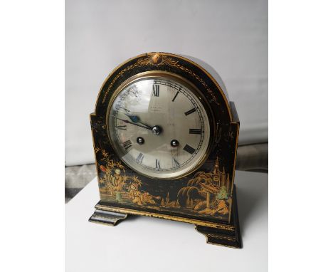 An antique Chinese decorated clock case, fitted with a Brook &amp; sON Edinburgh timepiece. [20.5x19x13cm] 
