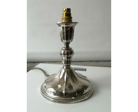 A 830 Silver candle stick modified into a table lamp. [17.5cm in height] 