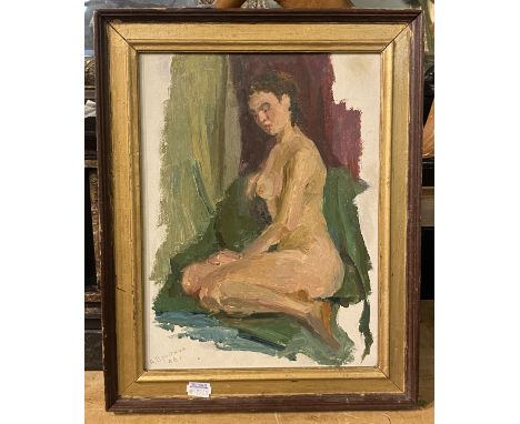 ALEXEI PRYTKOV ''SEATED MODEL'' 1946 OIL ON BOARD 32CM X 24CM