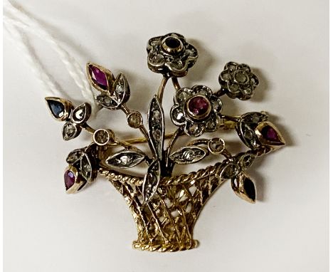 18CT GOLD ROSE CUT DIAMOND &amp; RUBY BROOCH - 8 GRAMS