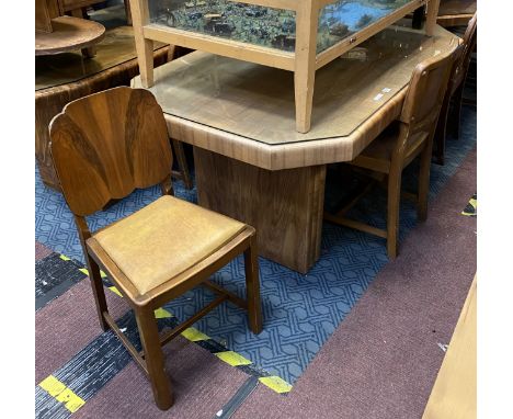 WALNUT ART DECO DINING TABLE &amp; FOUR CHAIRS