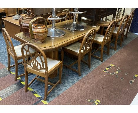 2 WALNUT ART DECO DINING TABLES &amp; 10 CHAIRS