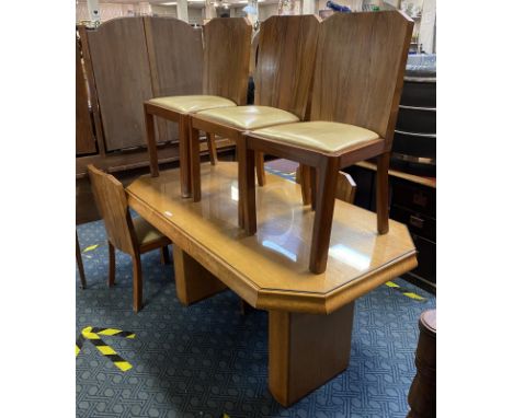 WALNUT ART DECO DINING TABLE &amp; 6 CHAIRS