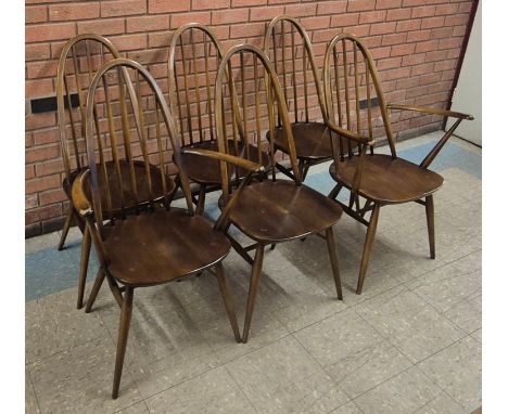 A set of six Ercol Golden Dawn elm and beech Quaker chairs 