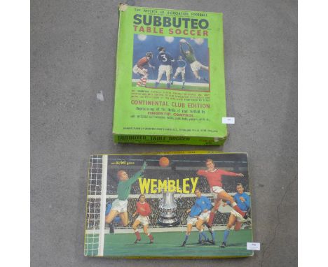 A collection of Subbuteo including team sets, accessories, mat, etc. and a 1970's Wembley game 