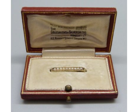 A 14ct gold and seed pearl pin brooch, marked 14k, 0.9g, 2cm, boxed 