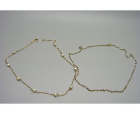 Two 9ct gold and pearl chains, 6.5g 