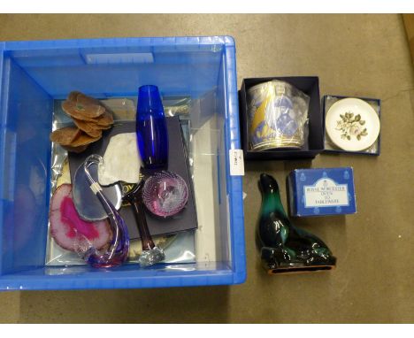 A mixed lot of china, glass and mineral samples including Royal Worcester Royal Mint Victory tankard, boxed **PLEASE NOTE THI