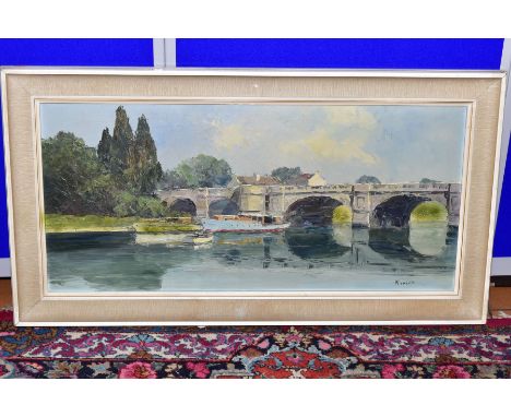 MARCUS (20TH CENTURY) 'THE BRIDGE OVER THE THAMES', boats on the river, signed bottom right, signed and titled verso, oil on 