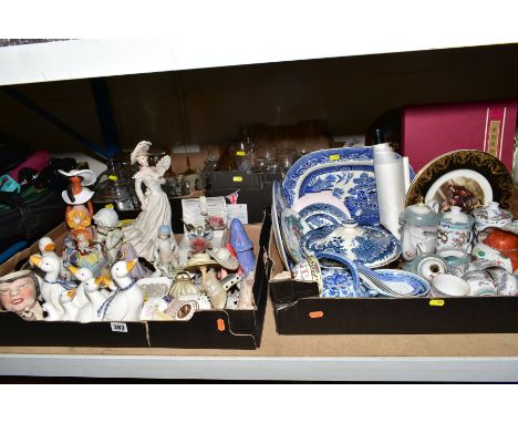 FIVE BOXES OF CERAMICS, GLASSWARE AND DECORATIVE ITEMS, including a Japanese egg shell porcelain coffee set, modern Oriental 