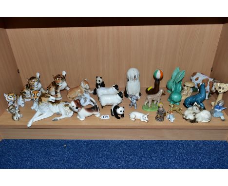 A GROUP OF VARIOUS ANIMALS AND ORNAMENTS, to include Beswick Comical Dashund No1088, two Black Faced Sheep No1765 (one with b