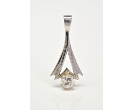 AN 18CT WHITE GOLD DIAMOND PENDANT, the drop pendant set with a single round brilliant cut diamond, to the plain polished ope