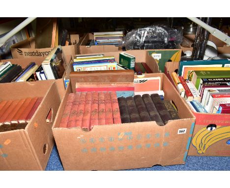 FIVE BOXES OF BOOKS.  Subjects include cooking, biographies, classic cars, freemasons, general knowledge, travel, antiques, b