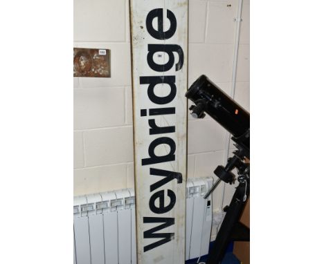 A B R MODERN IMAGE STATION NAMEBOARD, 'Weybridge', black letting on white background, in ex station condition with marking an