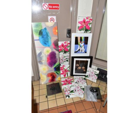 MODERN PICTURES AND CERAMIC to include Robert Merten 'Poppy Supreme' print of poppies, approximate size 46cm x 135cm, three c