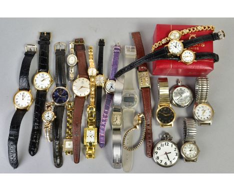 A SELECTION OF WRISTWATCHES AND POCKET WATCHES, to include twelve ladies and nine gentleman's wristwatches with names such as