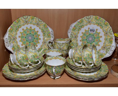 A ROYAL ALBERT 'PAISLEY SHAWL' PATTERN TWENTY TWO PIECE TEA SET, Reg no 829436, comprising of six cups, six saucers, six tea 