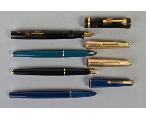 SAMPLES FROM A FORMER PARKER PEN SALES REPRESENTATIVE (1973-1980), three Parker fountain pens and a vintage fountain pen, com