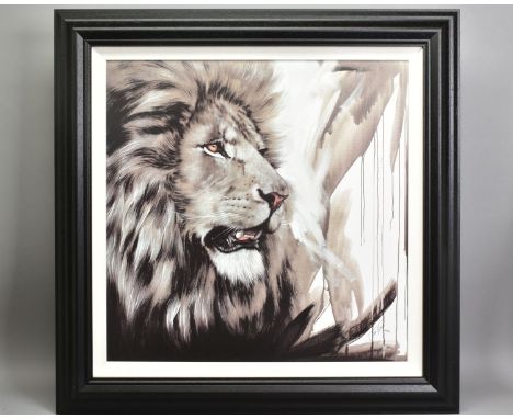 JEN ALLEN (BRITISH 1972), 'Lion King', a Limited Edition print, 44/195, a portrait study of a lion, signed bottom right, no c