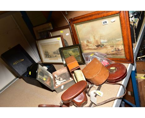PICTURES, COLLECTABLES, CERAMICS, etc, including a leather cased Rabone, Chesterman Ltd surveyors tape, two ivory hair brushe