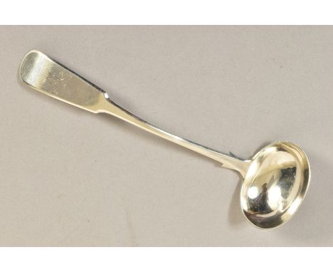 AN EARLY VICTORIAN SCOTTISH PROVINCIAL SILVER FIDDLE PATTERN SAUCE LADLE, engraved initial, marked 'WF' for William Fillan, A