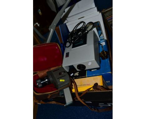 A BOXED BOOTS 150 PROJECTOR, with a boxed Brownie 8 movie light, a cased Crown 8 model EZS recorder, with a portable file hol