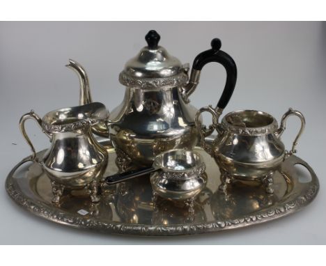 Indian Sterling Silver tea set presented to P O Leary by Guest, Keen, Williams company ltd Calcutta, comprising two handled o