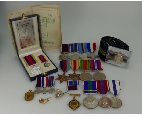 A collection of medals and items awarded to 22477127 CPL M S Barlow ACC comprising 1939-1945 defense & victory medals, Africa