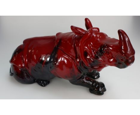 Royal Doulton large Flambe model of Rhinoceros, signed AM to base, height 25cm, length 46cm