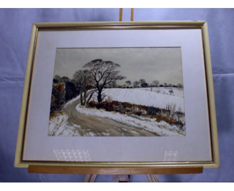 Harold Bennett, watercolour painting of winter landscape in painted frame, overall 66 x 53cm,  Harold Bennett was a watercolo