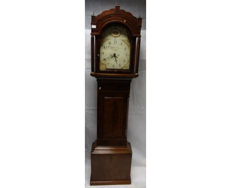 19th century mahogany inlaid grandfather clock , 30 hour movement by Wm Swinbourne of Hexham