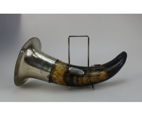Hunting Horn with silver plated mounts with name plaque Maurice Jones Prince of Wales Hunt