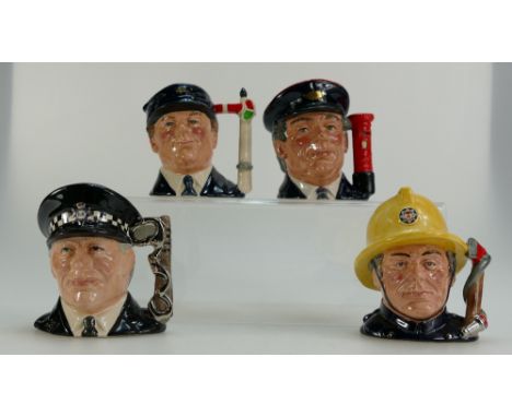 Royal Doulton Set of Small Character Jugs The Journey Through Britain comprising The Fireman D6839, The Policeman D6852, The 