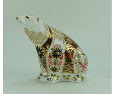 Royal Crown Derby paperweight Imari Bear made for Goviers with gold stopper