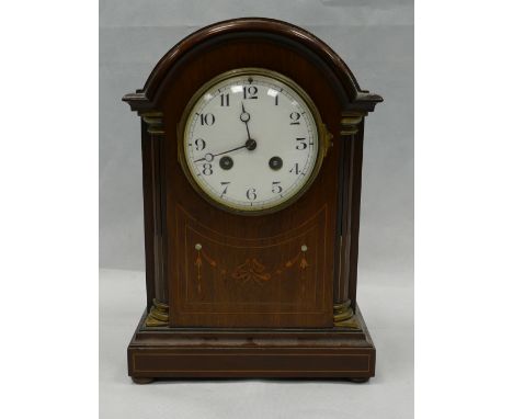 Edwardian inlaid mahogany mantle clock, height 30cm