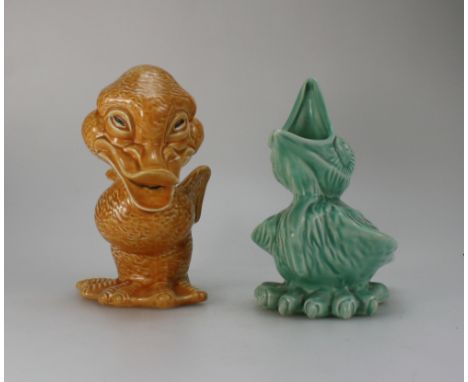 Wade Heath Flaxman ware model of Cheeky Duckling in orange, height 18cm and baby bird in green, height 17.5cm  (2)