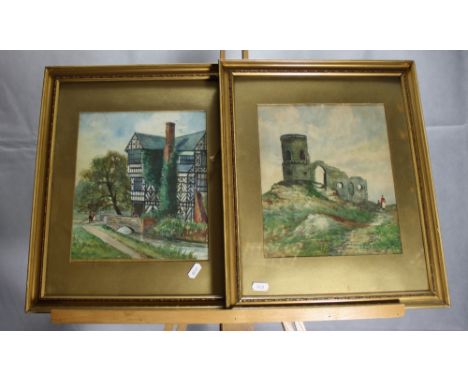 Harold Bennett, watercolour paintings of a Tudor House and scene of Mow Cop, overall sizes are 44 x 36cm for both,  Harold Be