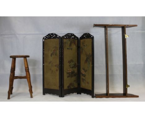 Tall Pine Stool, Oriental Inspired Screen and Oak Book Shelf (3)