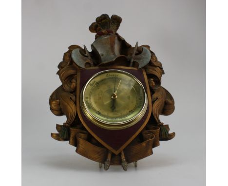 Bossons Fraser artware wall barometer as Knights helmet with Prince of Wales feathers   length 32cm  (marked with label)