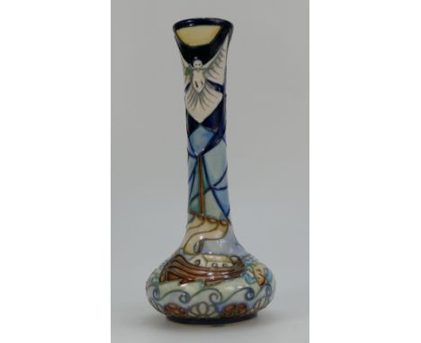 Moorcroft vase decorated with ships & fish and white doves  signed by R Bishop & B Wilkes & dated 1999, height 21cm , boxed